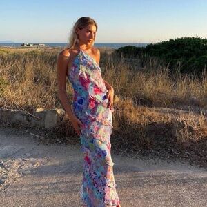 Zara Colorful Floral Halter Maxi Dress